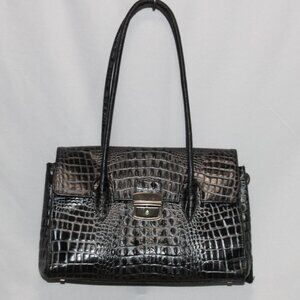 Metallic Wash Black/Silver Croco Leather Purse